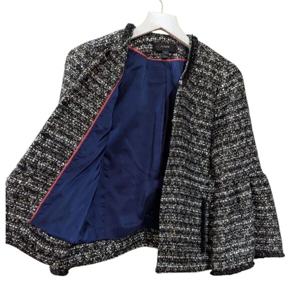 J. Crew Belle Sequin Tweed Jacket Women's Size 0 H2293 Black/White - Picture 5 of 11